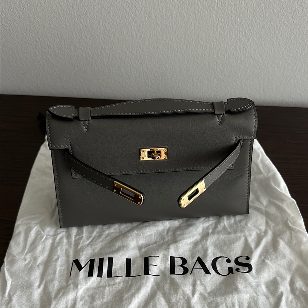Gray Leather Handbag